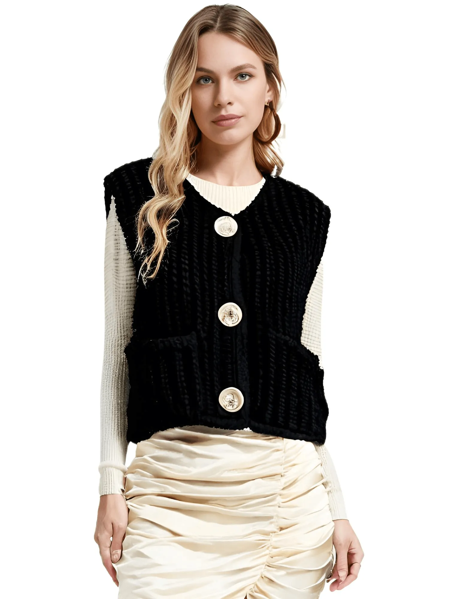 Sleeveless Crop Sweater Vest Solid Loose Casual Sweater Vest Cable Knit Sweater Vest For Women