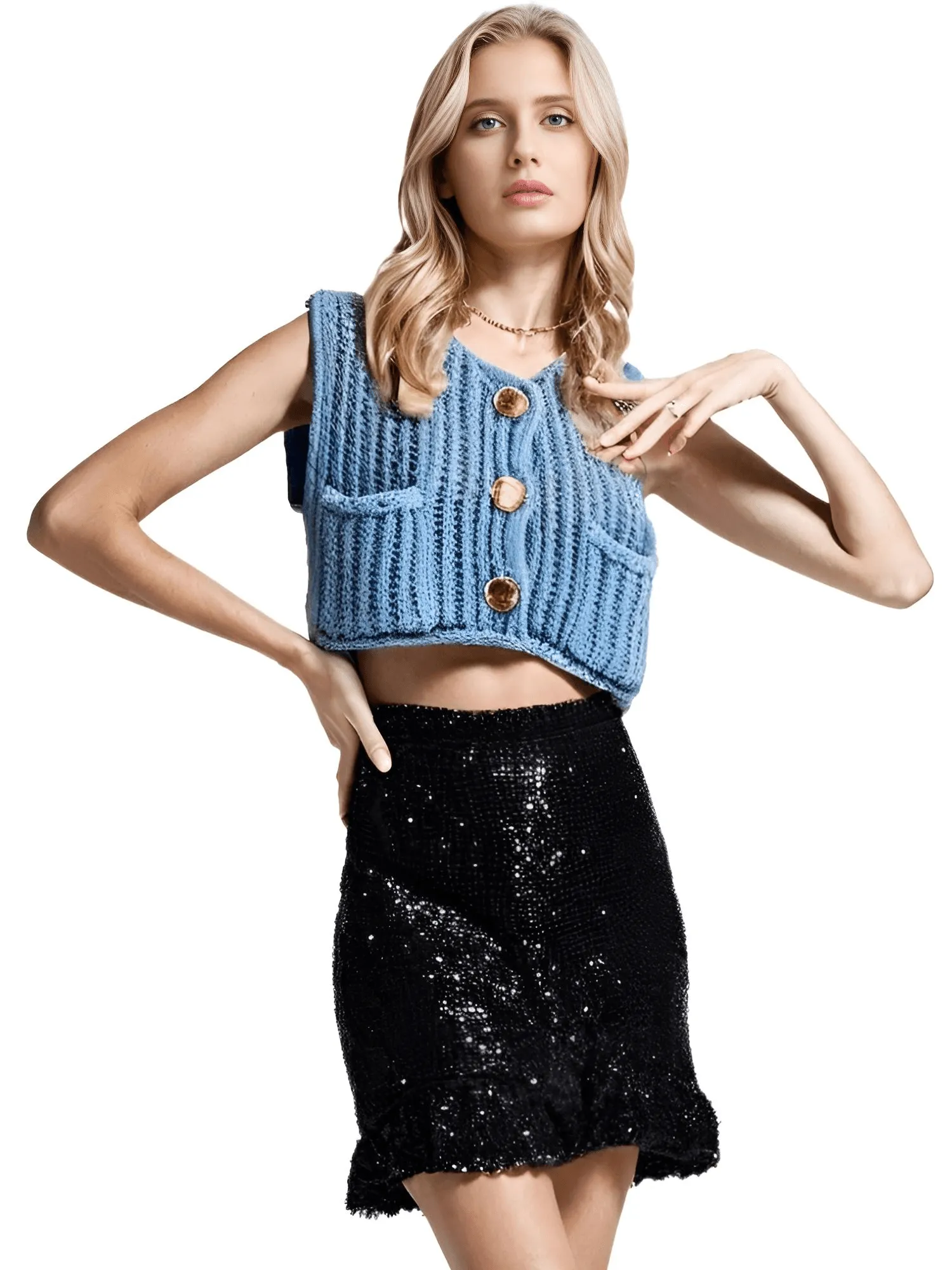 Sleeveless Crop Sweater Vest Solid Loose Casual Sweater Vest Cable Knit Sweater Vest For Women