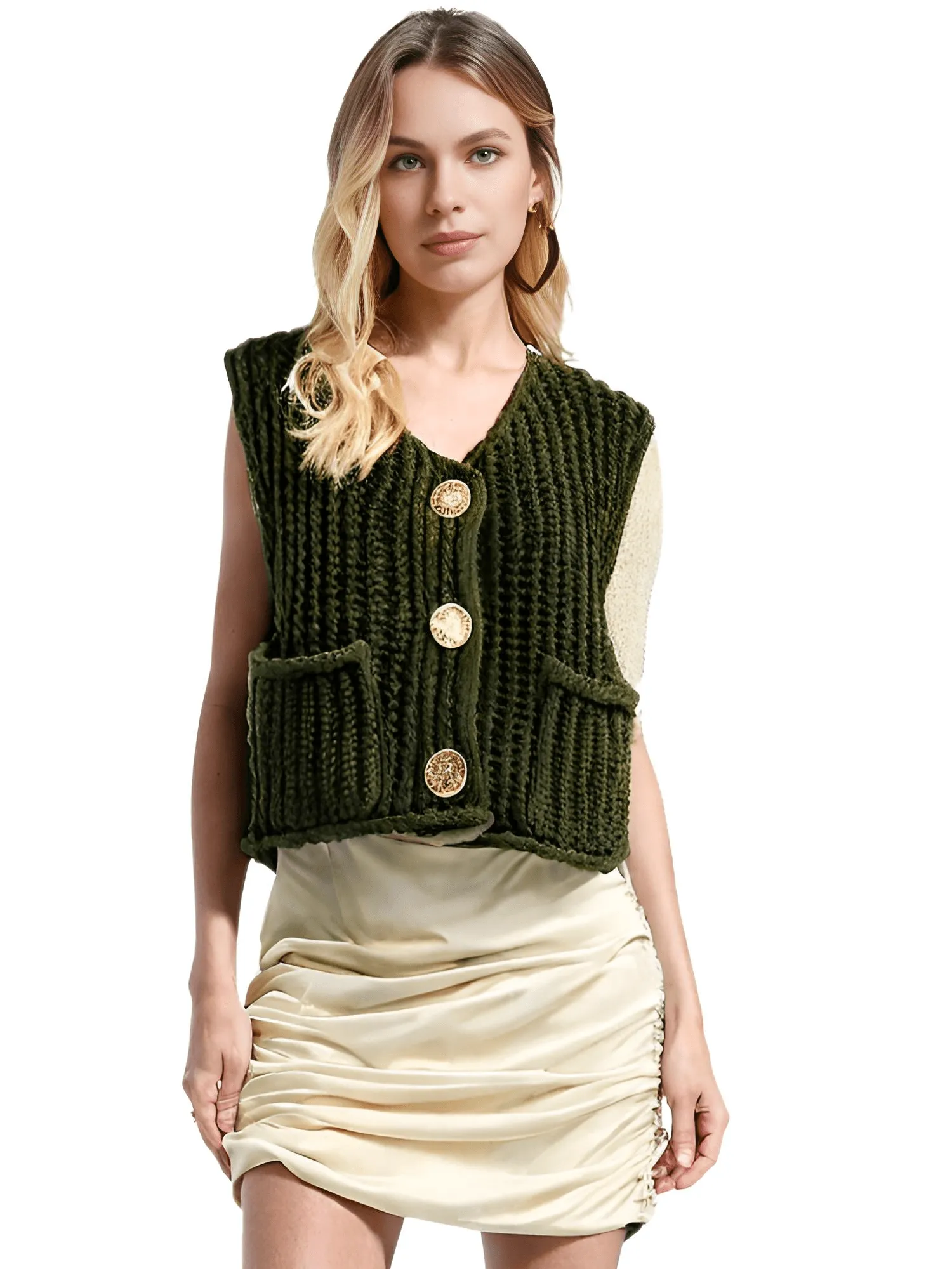 Sleeveless Crop Sweater Vest Solid Loose Casual Sweater Vest Cable Knit Sweater Vest For Women