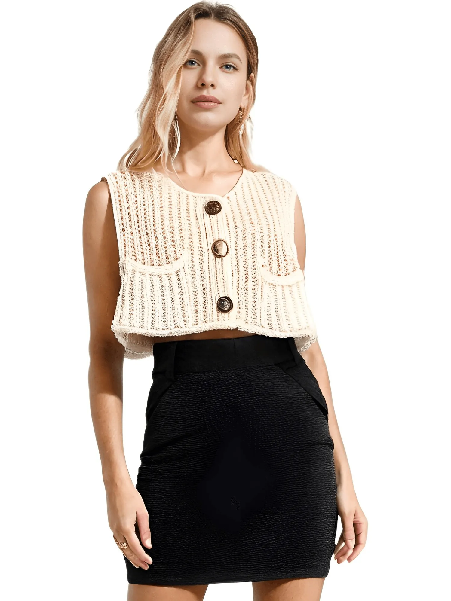 Sleeveless Crop Sweater Vest Solid Loose Casual Sweater Vest Cable Knit Sweater Vest For Women