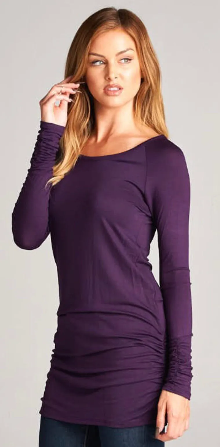 Solid Long Sleeve Rounded Neckline Tunic