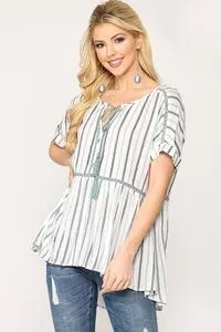 Striped Ikat Print Short Sleeve Tunic Top