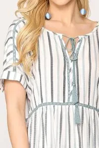 Striped Ikat Print Short Sleeve Tunic Top