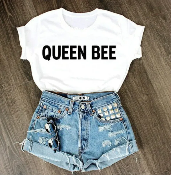 Summer Woman T shirts 2016 QUEEN BEE Print Casual Graphic Tees Women Short Sleeve Tunic Tshirts Tops Cheap-Women-Clothing