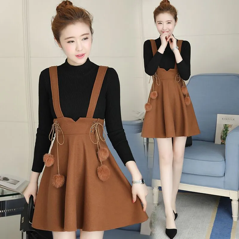 Sweet Knit Sweater Woolen Wrap Strap Dress Set AD10551