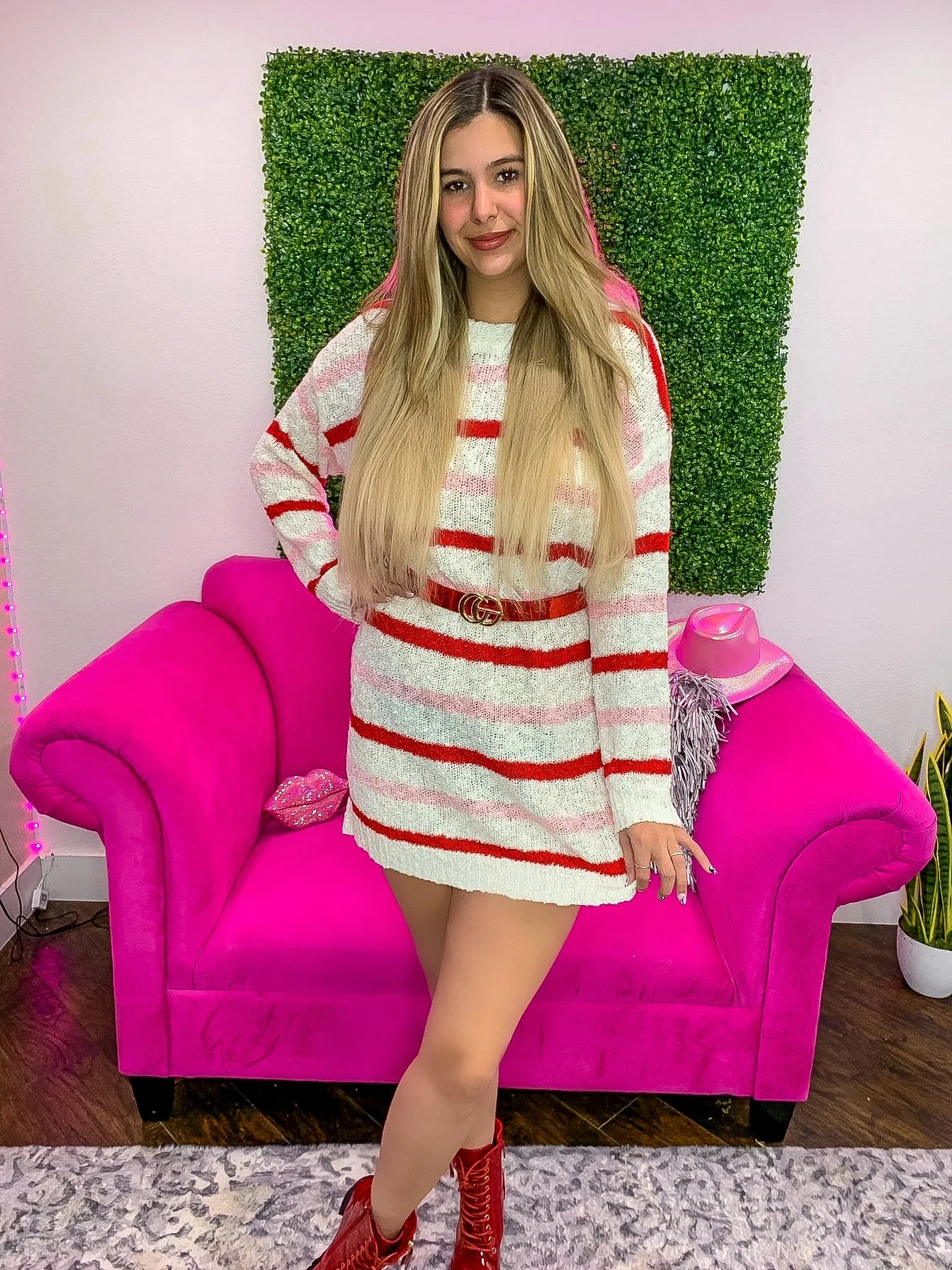 Sweet Salvation White Pink Red Striped Sweater Dress