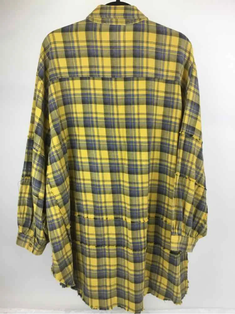 Talulah Size L Yellow/Blue Plaid Balloon Sleeve Tunic