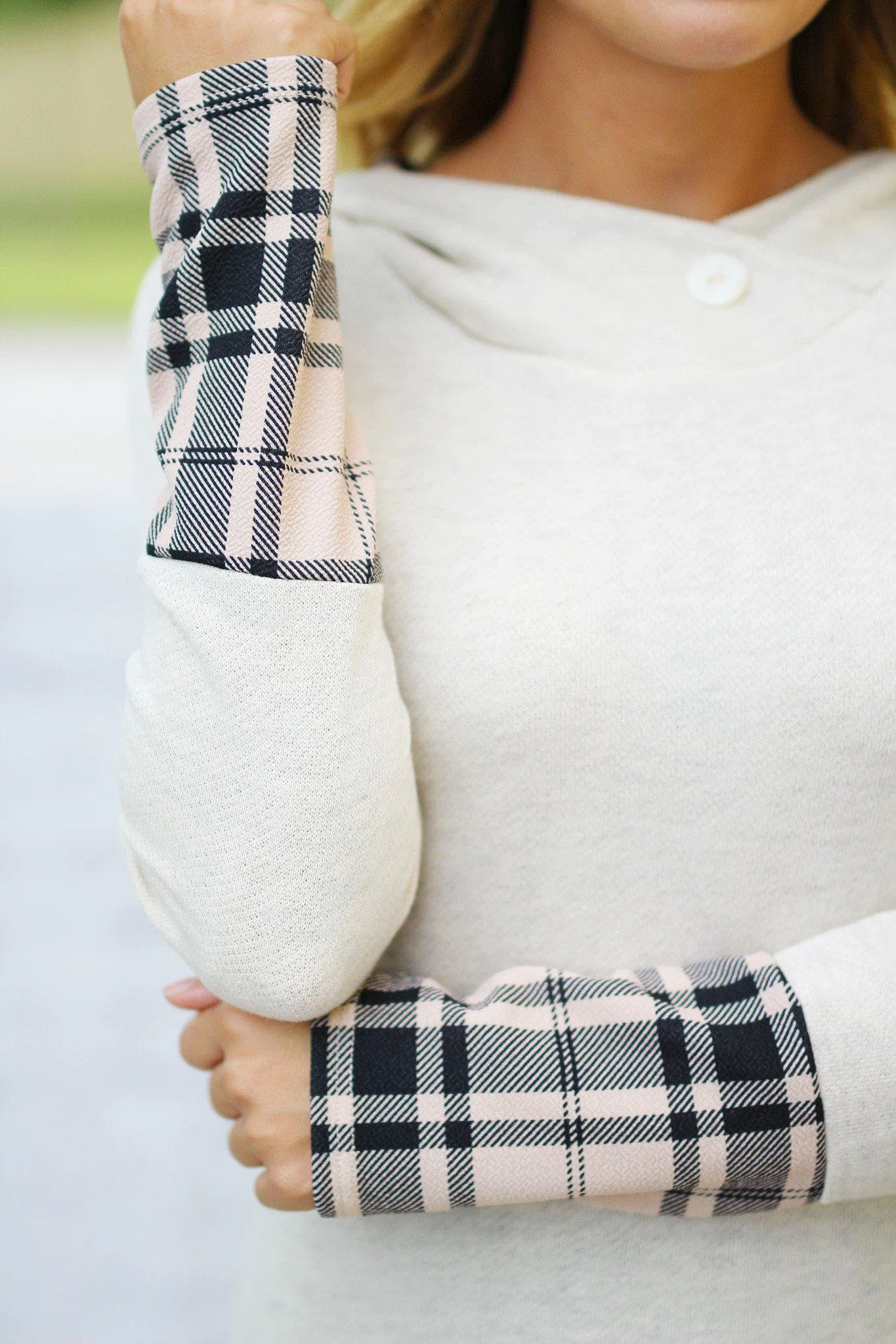 Taupe Plaid Hooded Tunic