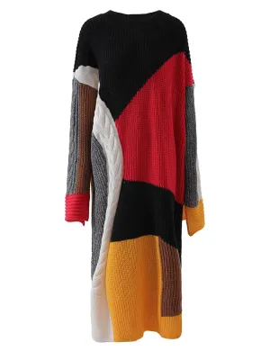 TEEK - Black Color-Block Long Sweater Dress