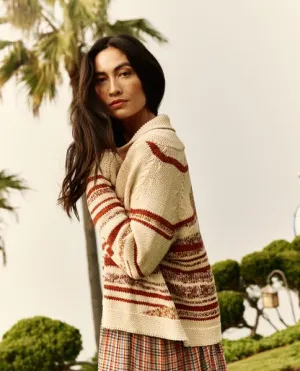 The Landscape Lodge Cardigan, Cream W/ Red Marl