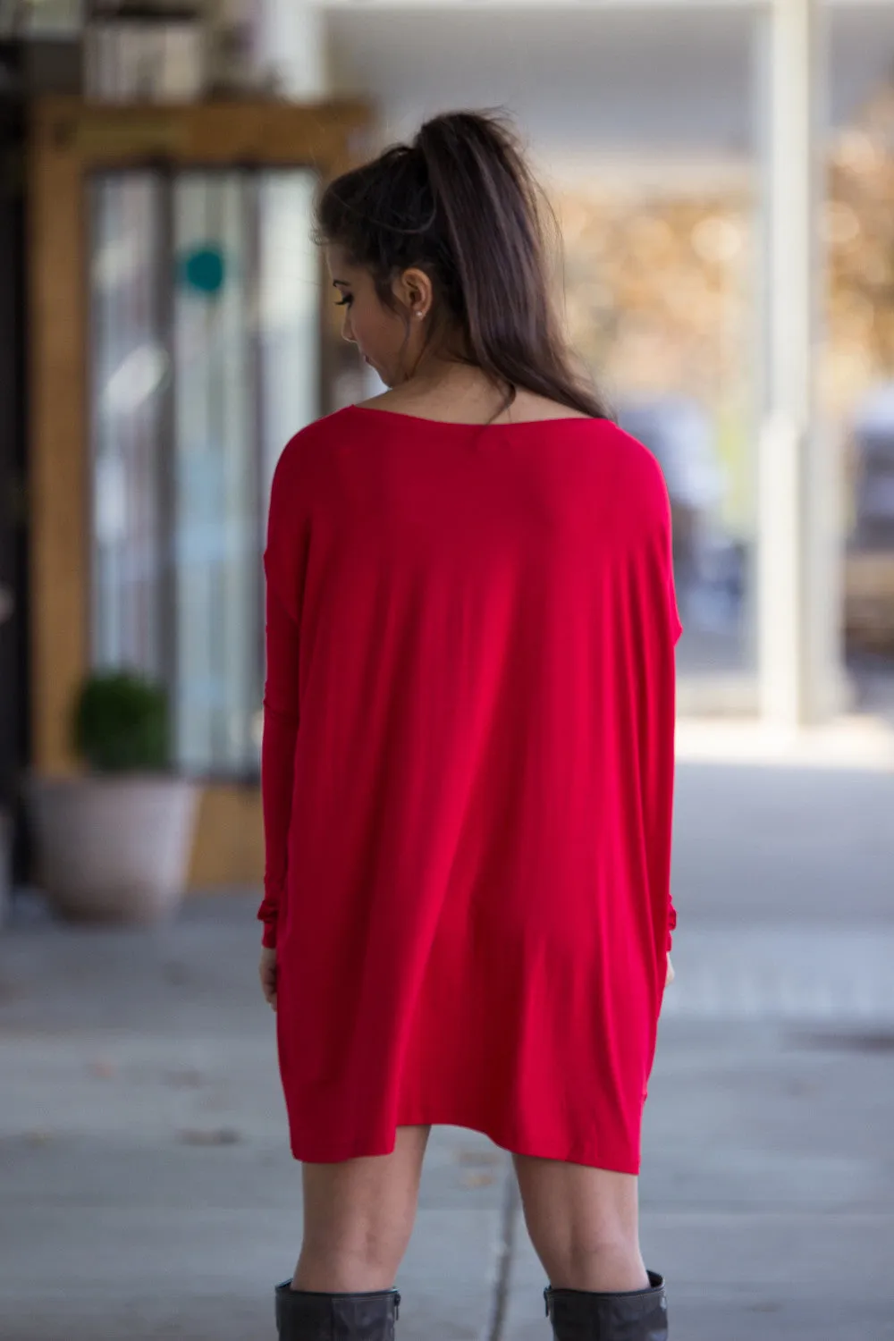 The Perfect Piko V-Neck Tunic Top-Red