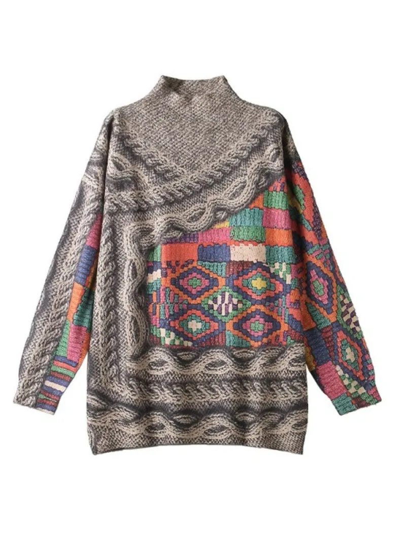 Thickened Knitted Loose Half-High Collar Long-Sleeved Sweater