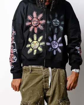 Toleet Y2K Street Style New Harajuku Sunflower Print Men Zipper Hoodie High Street Retro Men Street Casual Loose Hooded Sweatshirt demon slayer