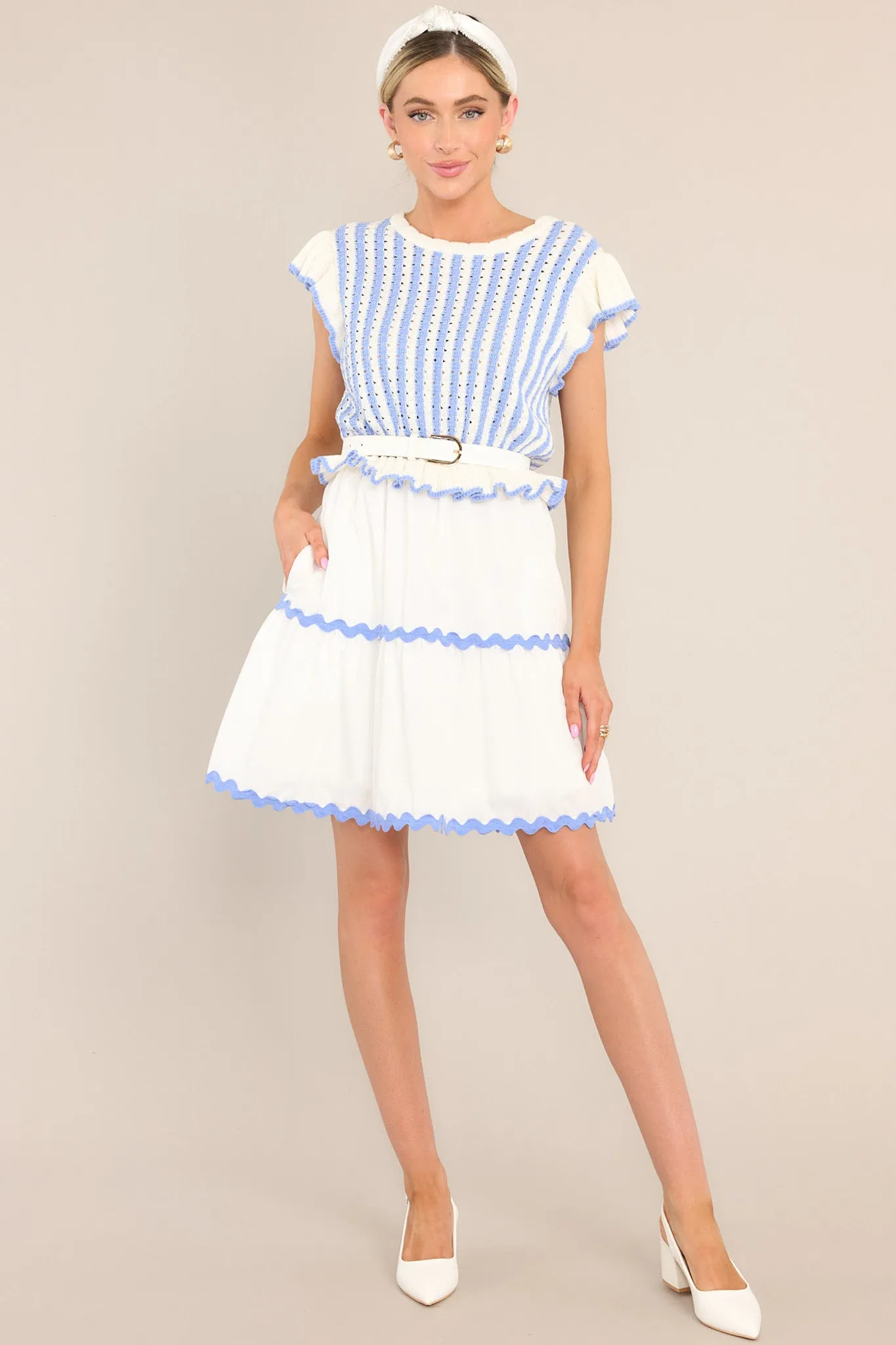 Treasured Times Light Blue Stripe Sweater Mini Dress