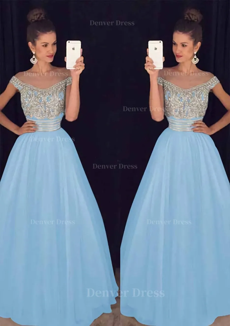 Tulle Long/Floor-Length A-Line/Princess Sleeveless Bateau Zipper Prom Dress With Beaded