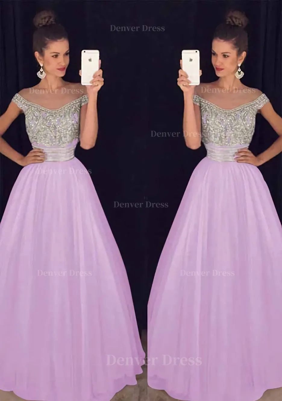 Tulle Long/Floor-Length A-Line/Princess Sleeveless Bateau Zipper Prom Dress With Beaded