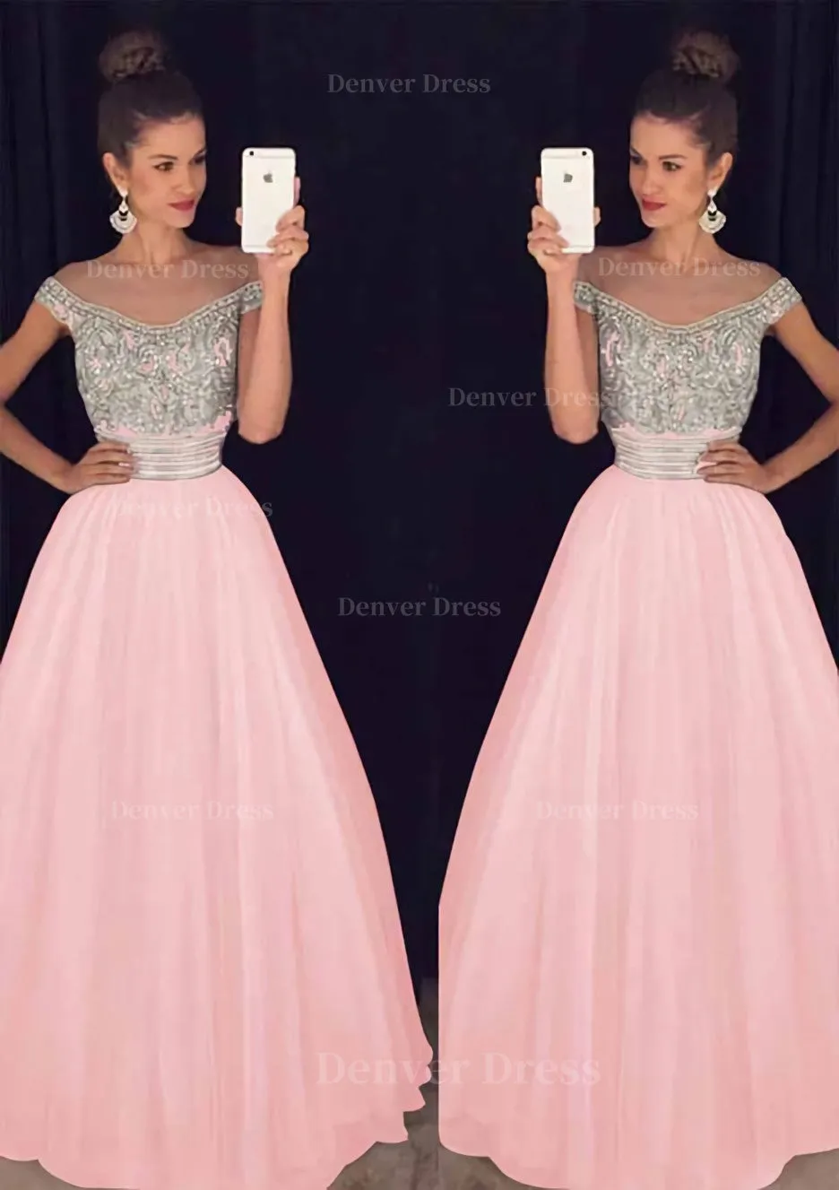 Tulle Long/Floor-Length A-Line/Princess Sleeveless Bateau Zipper Prom Dress With Beaded