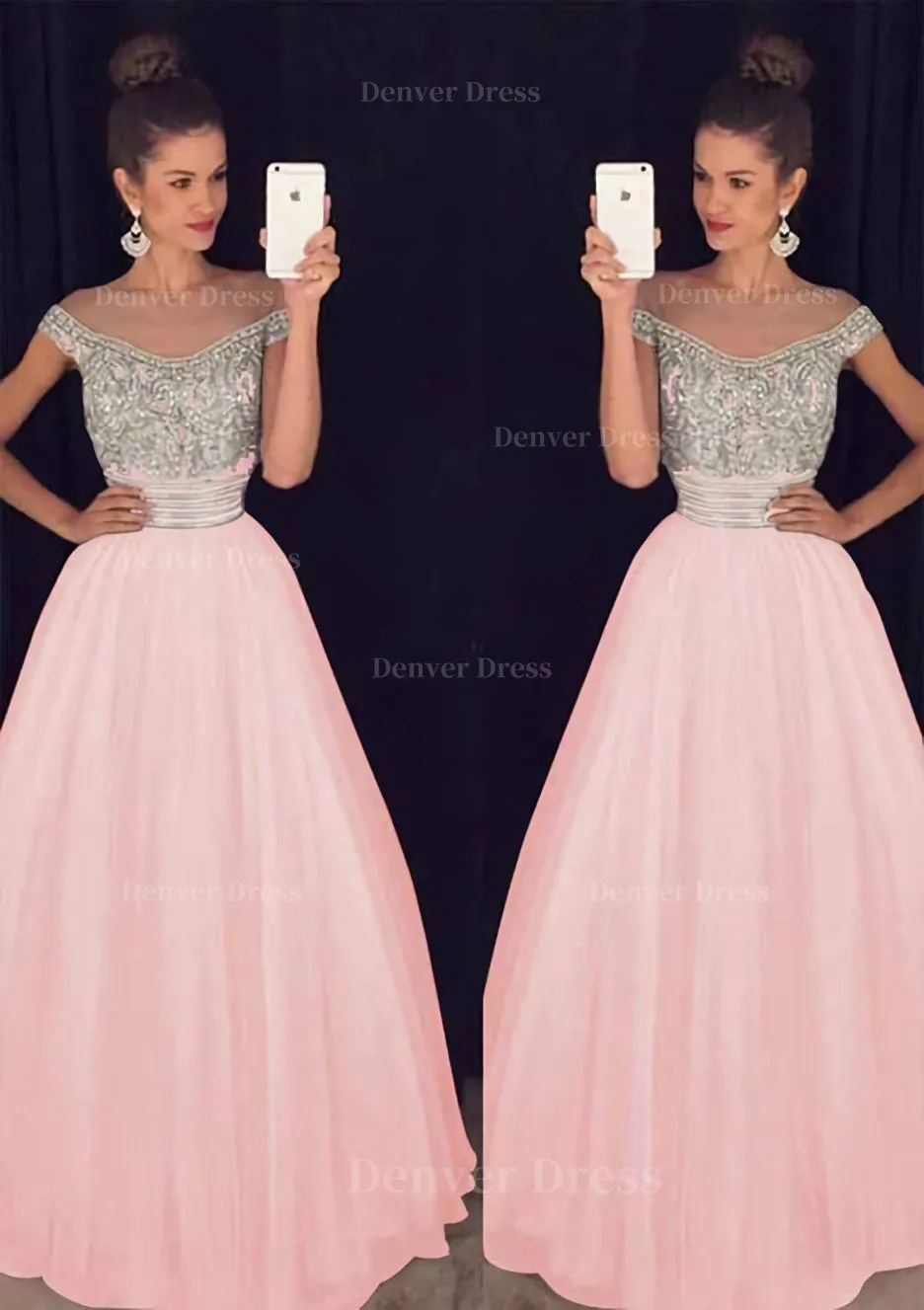 Tulle Long/Floor-Length A-Line/Princess Sleeveless Bateau Zipper Prom Dress With Beaded