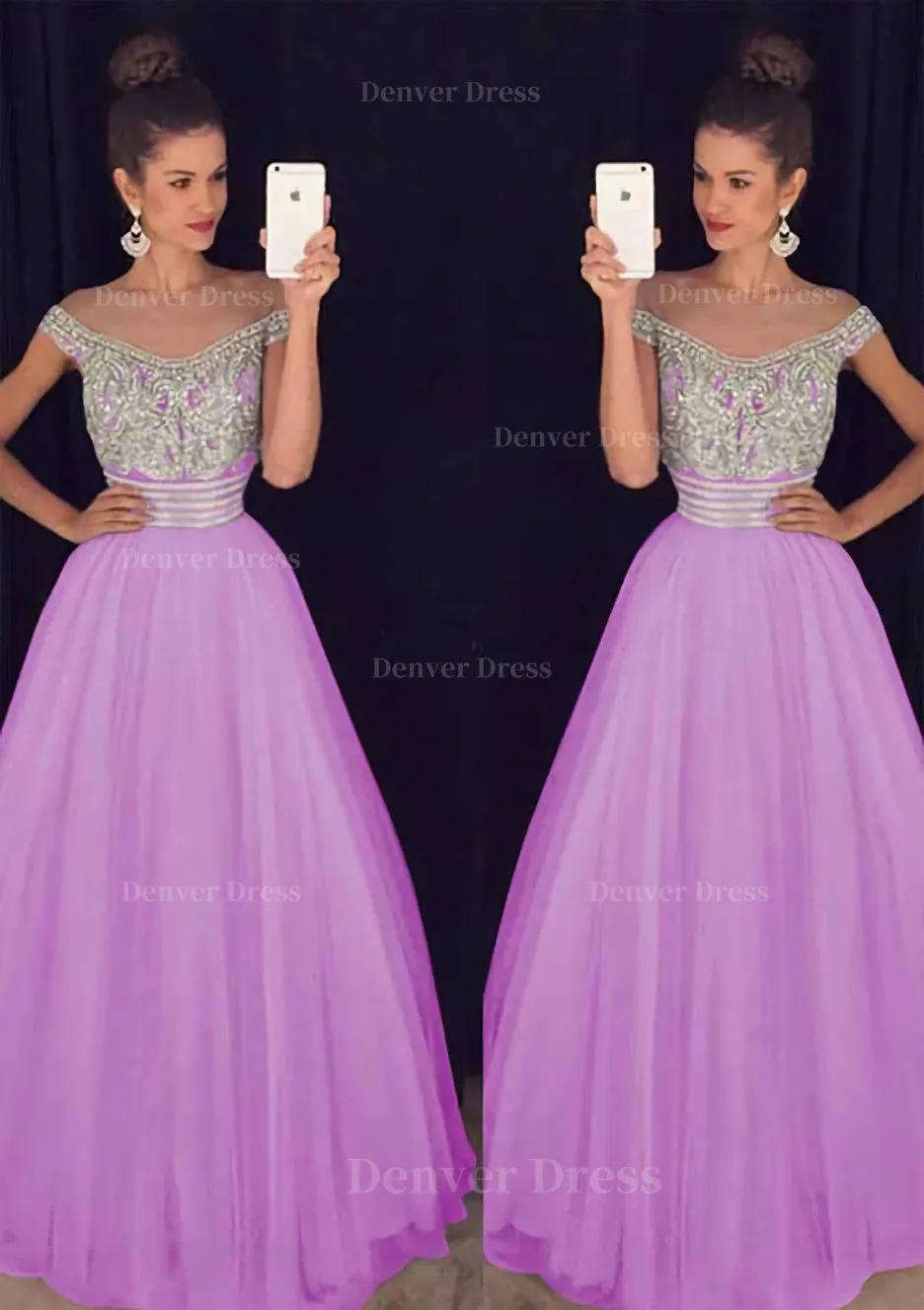 Tulle Long/Floor-Length A-Line/Princess Sleeveless Bateau Zipper Prom Dress With Beaded