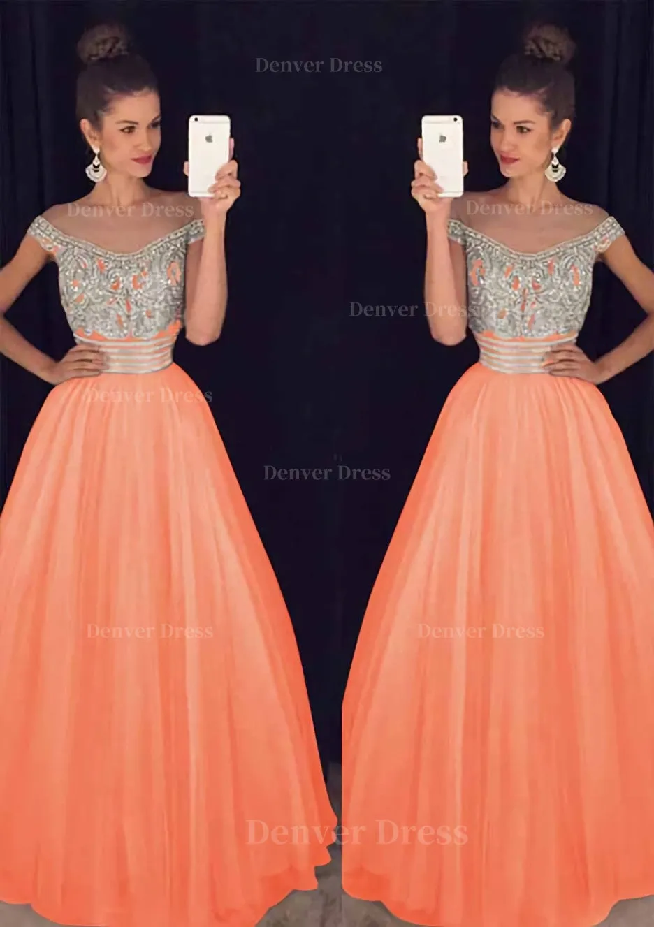 Tulle Long/Floor-Length A-Line/Princess Sleeveless Bateau Zipper Prom Dress With Beaded