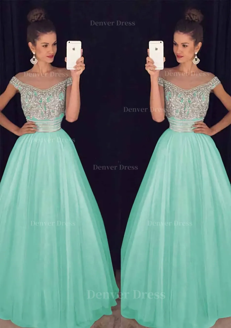 Tulle Long/Floor-Length A-Line/Princess Sleeveless Bateau Zipper Prom Dress With Beaded