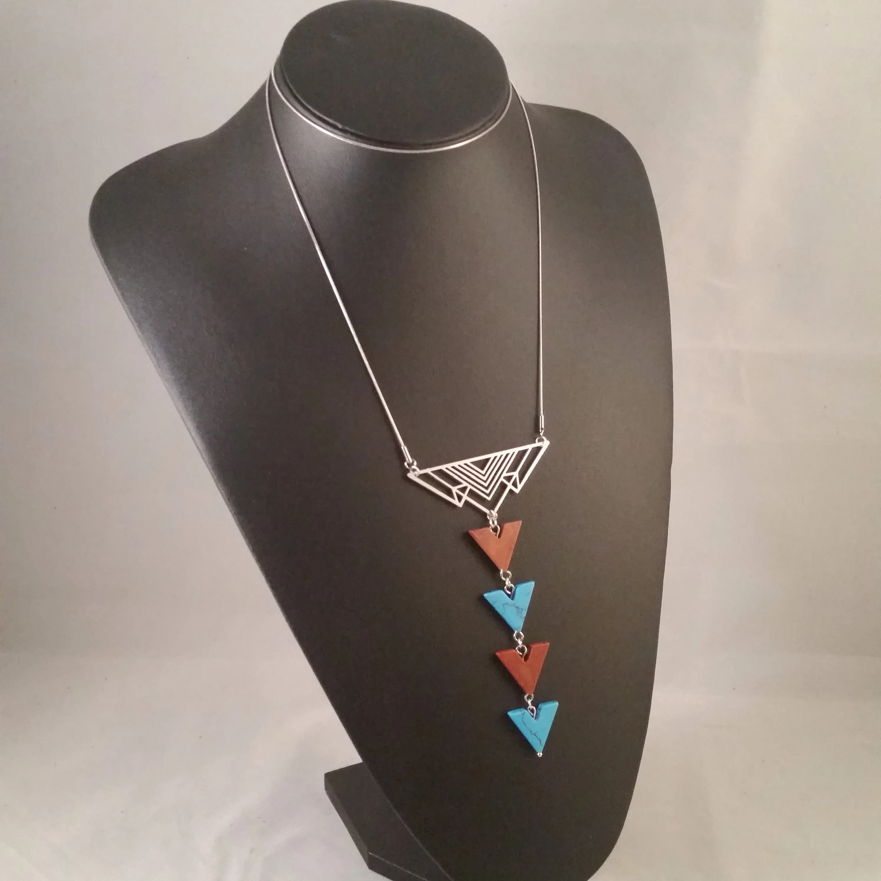 Turquoise Necklace Silver Triangle Howlite & Red Jasper