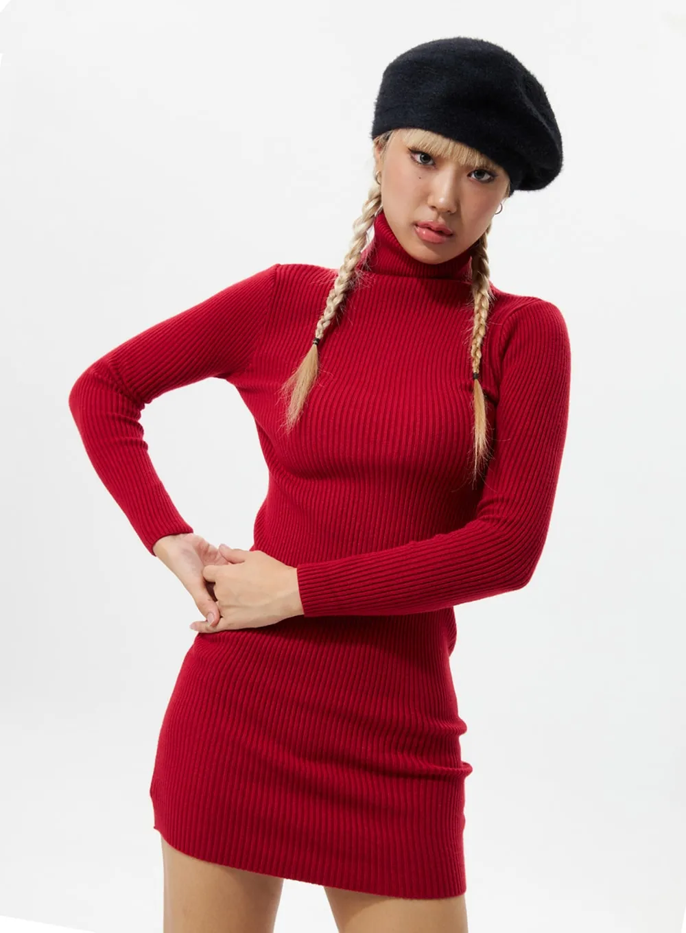 Turtle Neck Mini Sweater Dress IS305