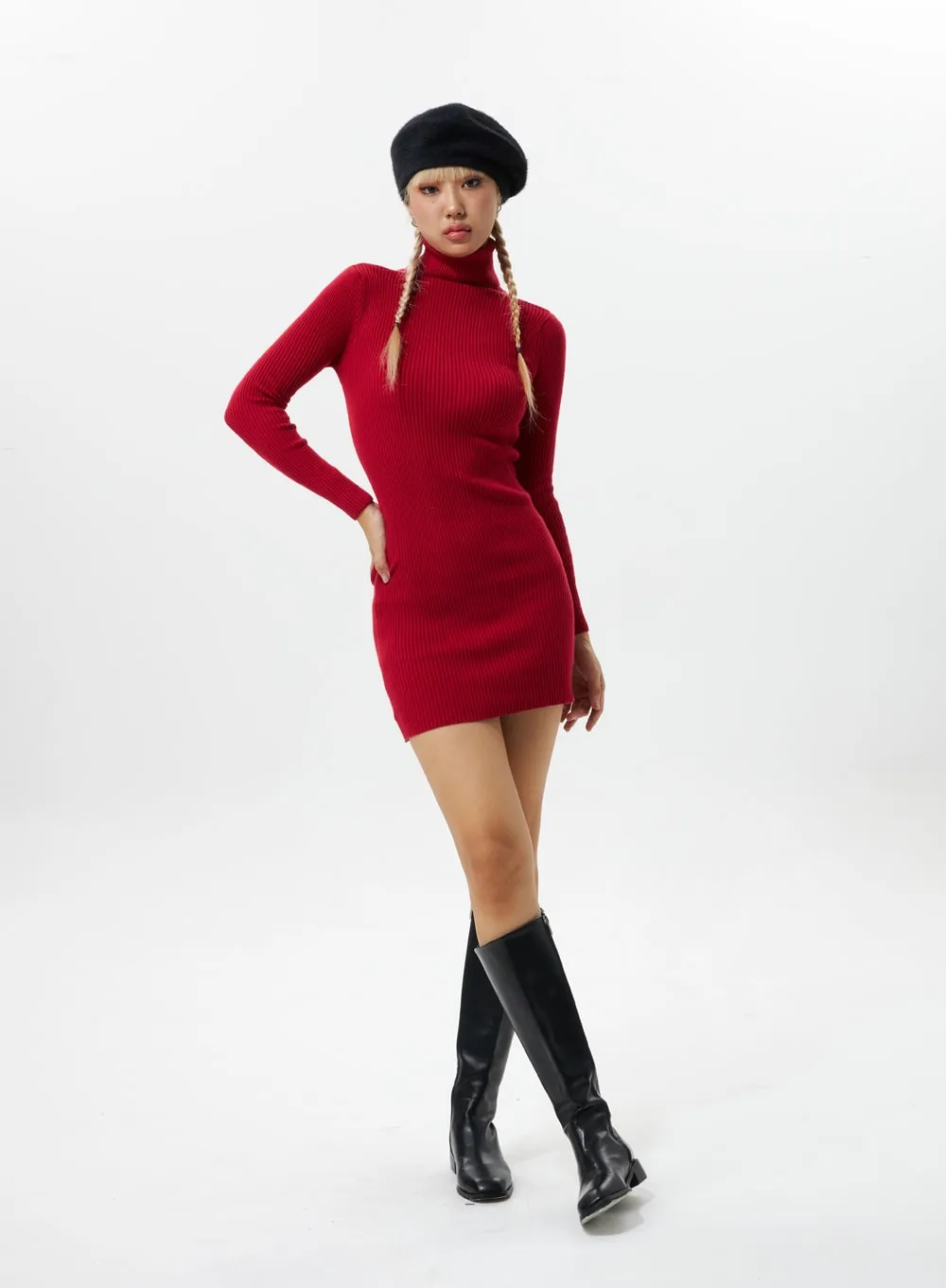 Turtle Neck Mini Sweater Dress IS305