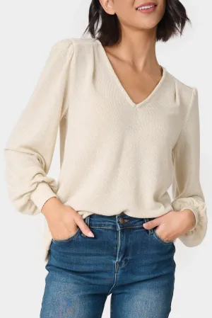 V-Neck Blouson Sleeve Shimmer Top