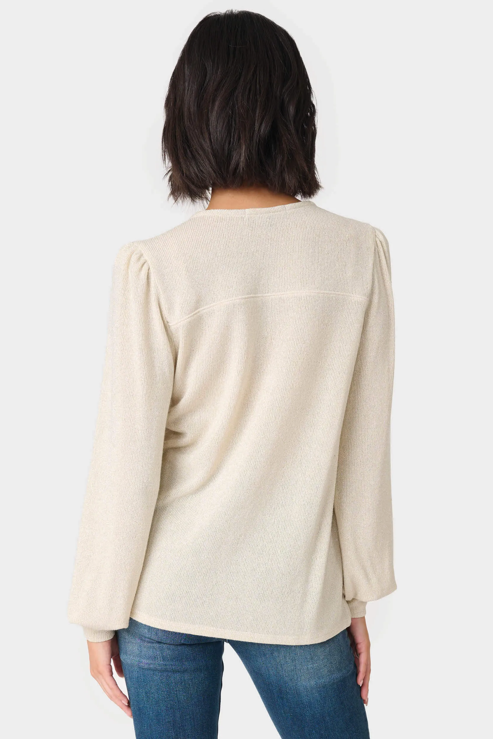 V-Neck Blouson Sleeve Shimmer Top