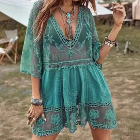 V-neck Tunic Beach Cover-Up - Fern and Oak