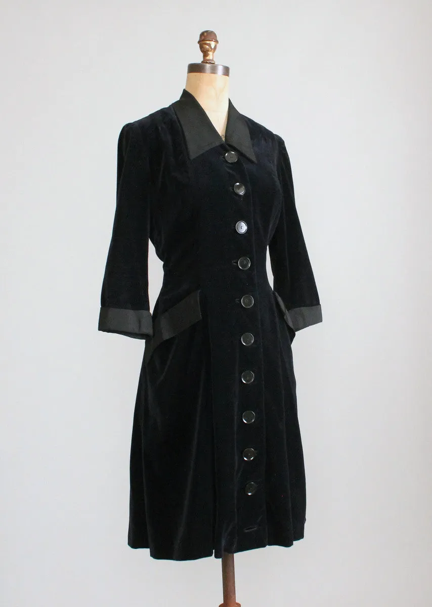 Vintage 1950s Rene Ruth Black Velvet Coat Dress