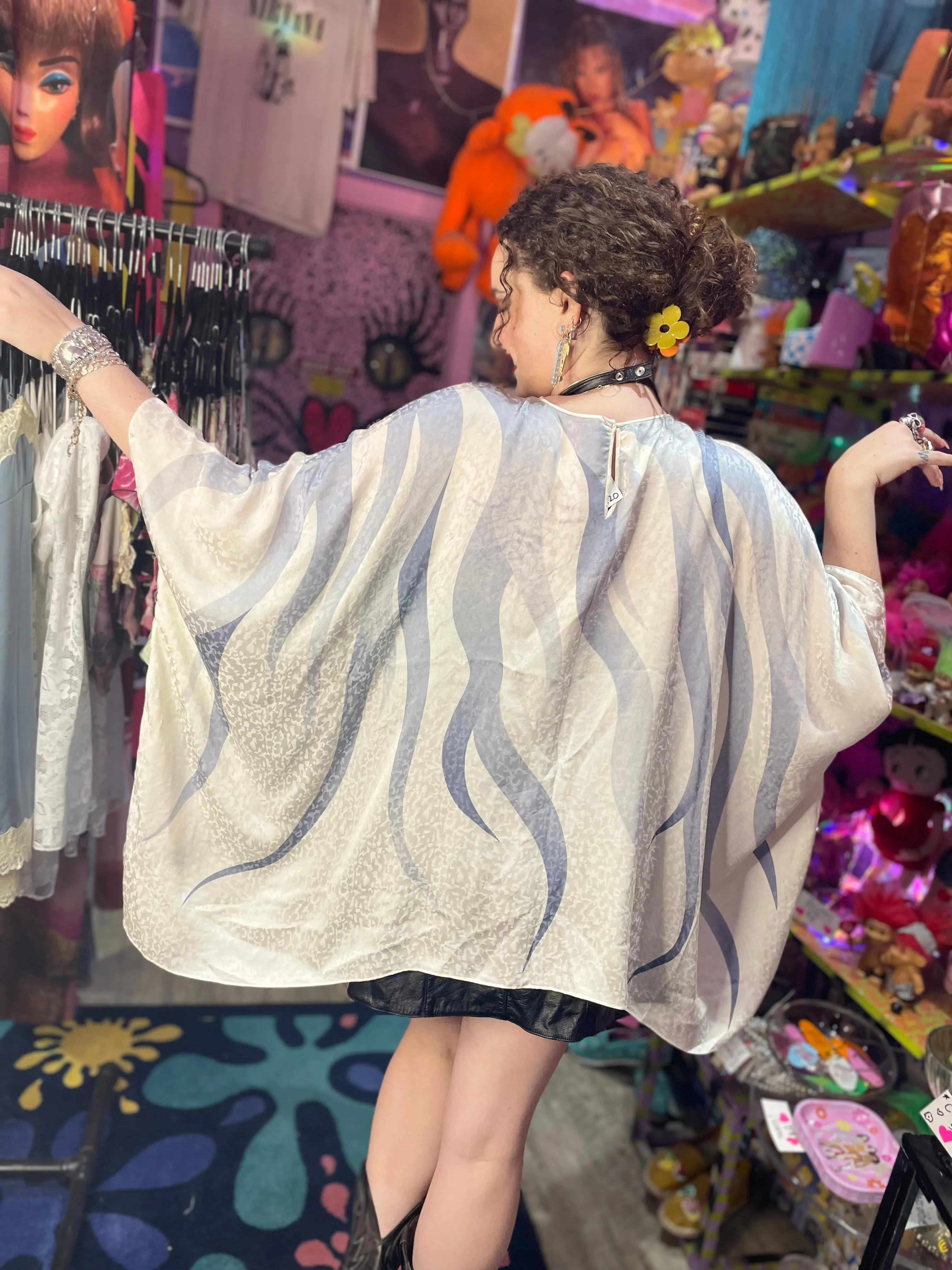 Vintage 80’s Draped Silk Abstract Celestial Art Blouse