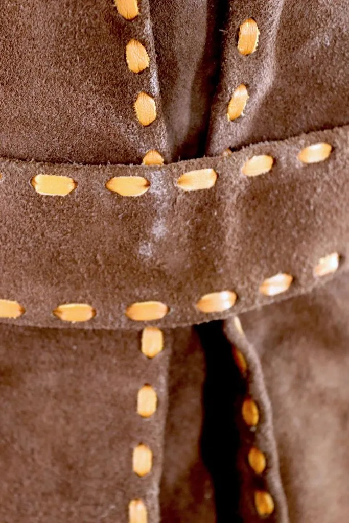 Vintage Brown Suede Jacket with Tan Leather Trim