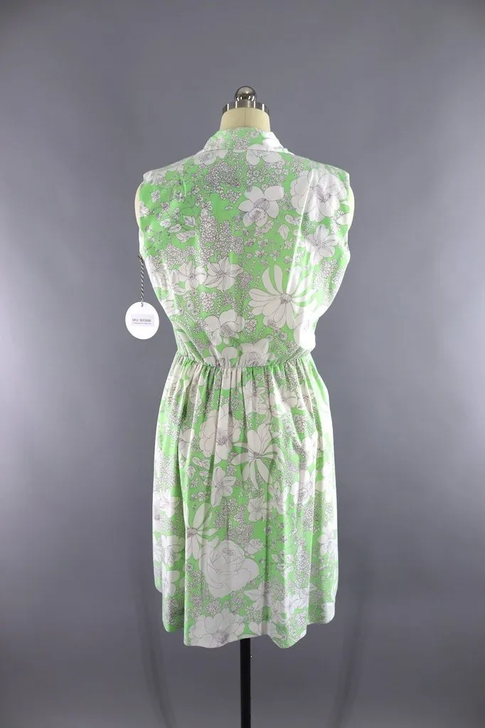 Vintage Green Floral Print Wrap Dress