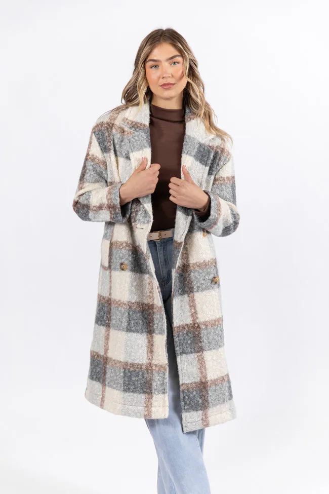 Wanting More Grey Sherpa Plaid Coat SALE