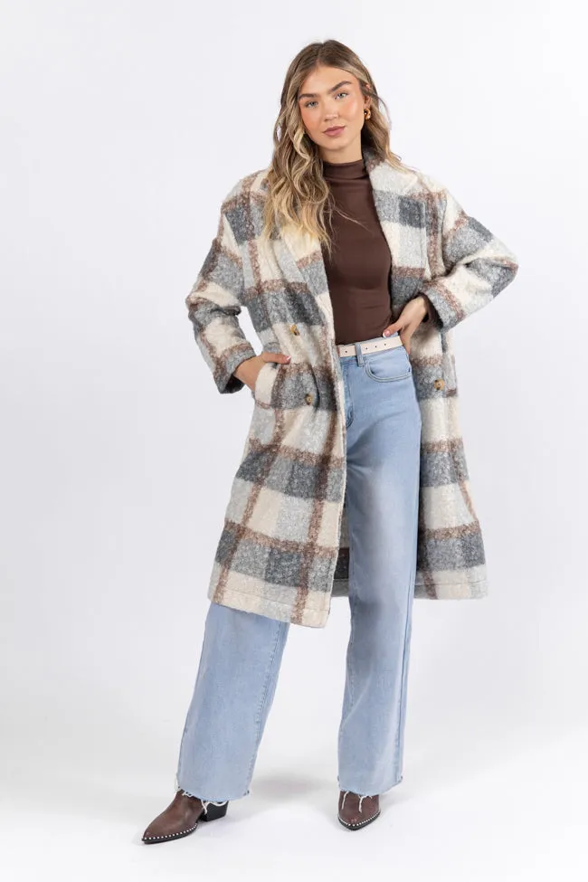 Wanting More Grey Sherpa Plaid Coat SALE