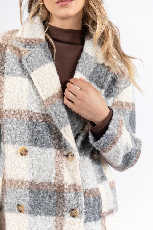 Wanting More Grey Sherpa Plaid Coat SALE