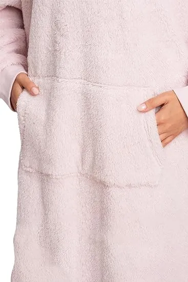 Warm Embrace Baby Pink Sherpa Hoodie Wearable Blanket - The Ultimate Women's Winter Loungewear