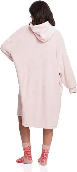 Warm Embrace Baby Pink Sherpa Hoodie Wearable Blanket - The Ultimate Women's Winter Loungewear