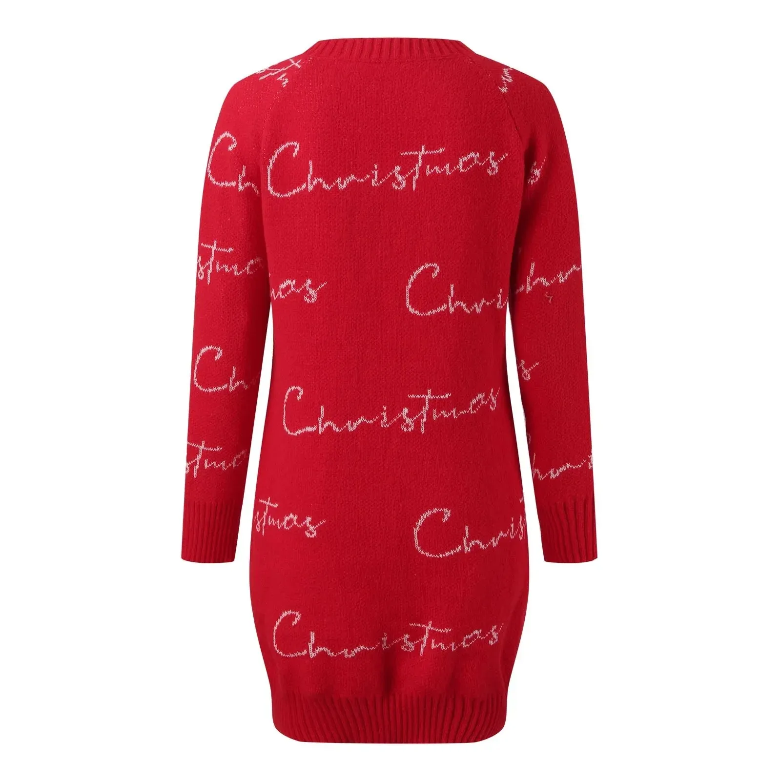 Wenkouban-Christmas Thanksgiving outfits_Elegant Full Sleeve O-Neck Casual Jacquard Dress Christmas Sweater