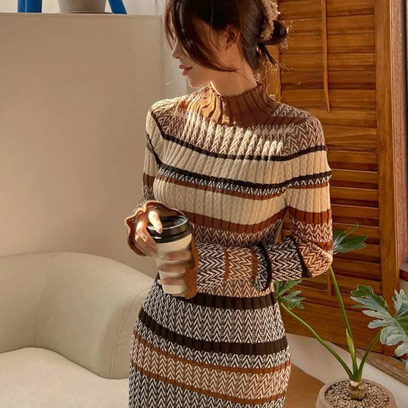 Wenkouban fall 2024 outfits Women's New Korean-Style Elegant Slim-Fit Dress Knitted Fashionable Color Matching Sweater Bottoming Skirt Dress Women