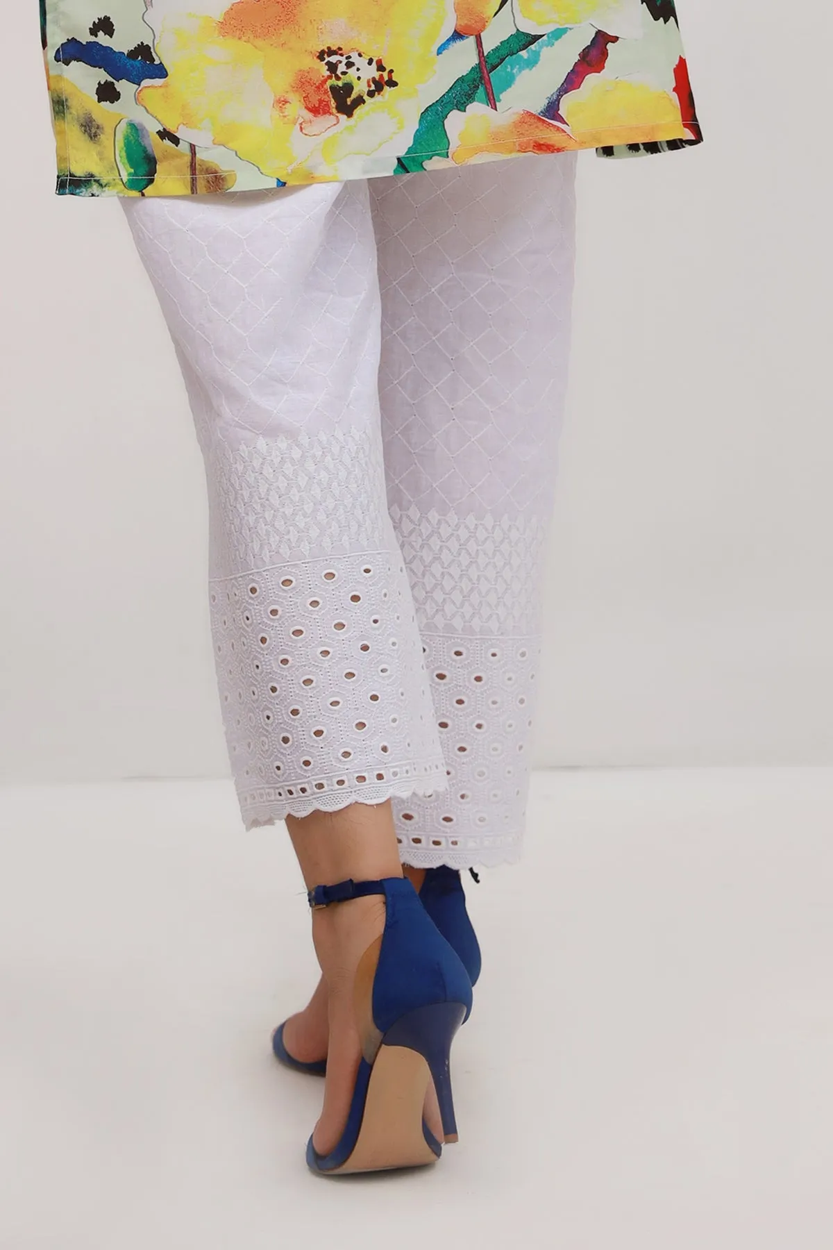 White Chikankari Bell Bottom Pants - S22 - WTR0035