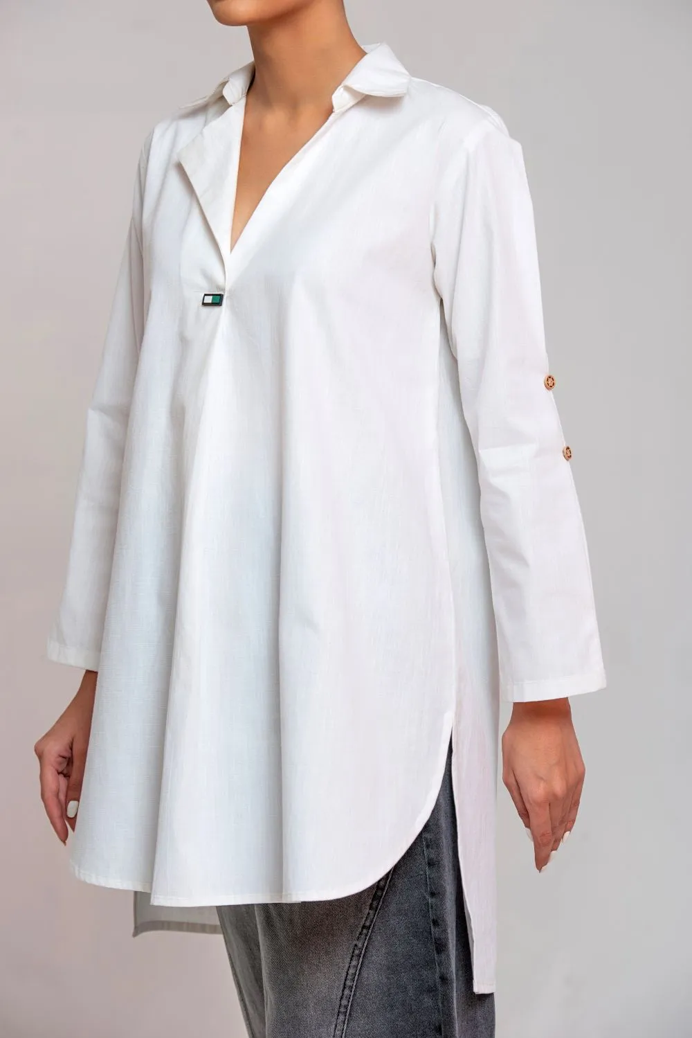 White Dual Pleat Mid Tunic