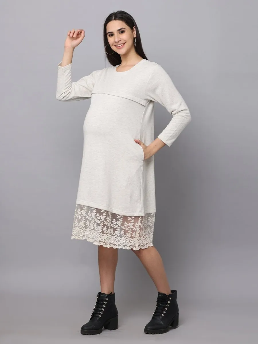 Winter Morning Maternity Sweater Dress With Nursing