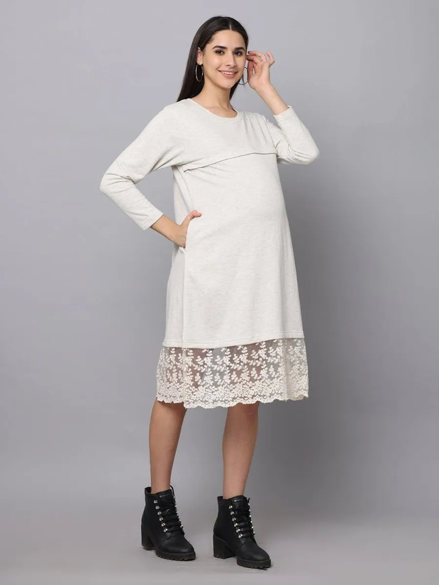 Winter Morning Maternity Sweater Dress With Nursing