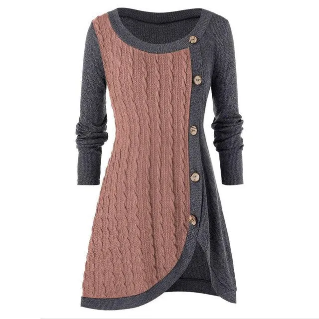 Winter Solid Buttons Tunic Sweater Women 2020