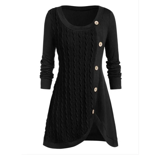 Winter Solid Buttons Tunic Sweater Women 2020