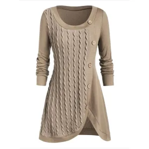 Winter Solid Buttons Tunic Sweater Women 2020