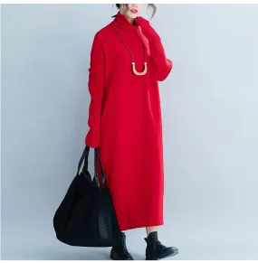 Women Loose High Neck Maxi Sweater Dresses Q26118